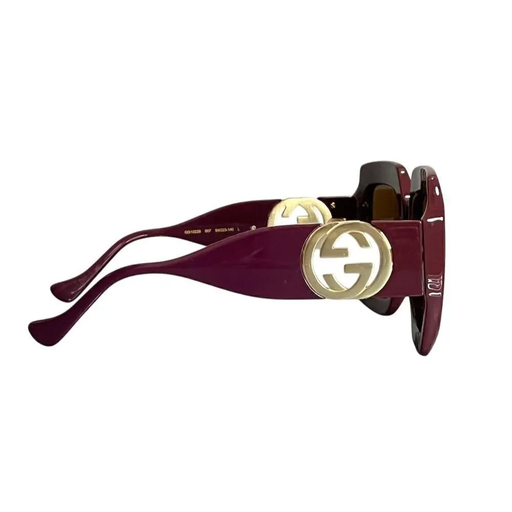 Authentic GUCCI GG1022S Women's Square Brown Plum Sunglasses Luxury Summer